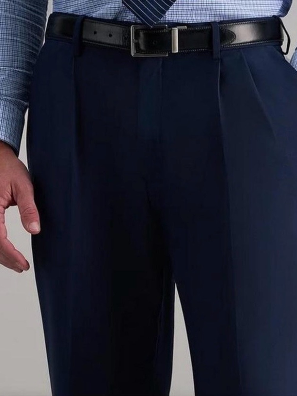 Men's Navy Dress Pants - Classic Pleated Trousers
